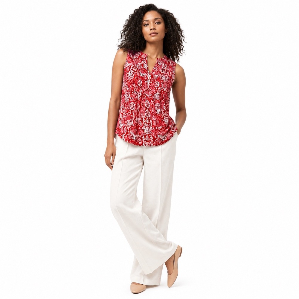 Talbots Red Paisley Floral Sleeveless Blouse Top Sz 10 Coastal Americana Resort